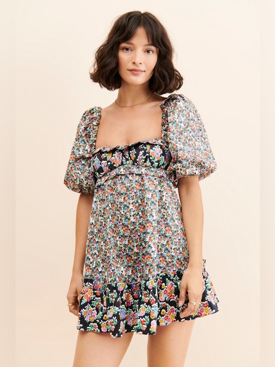 For Love And Lemons Dresses & Skirts - New! For Love And Lemons Hudson Black Floral Puff-Sleeve Mini Dress 🌸 Medium